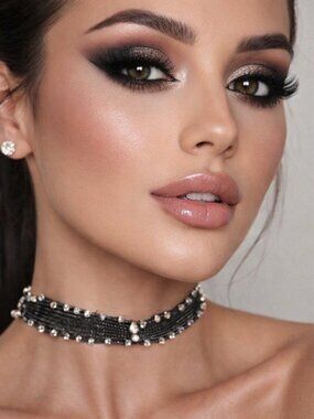 Vintage Signed Liz Claiborne Black Rhinestone‎ and Bead Choker Necklace